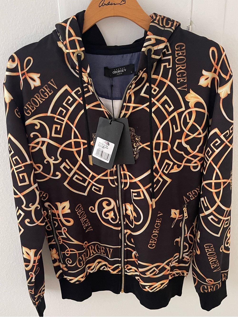 Avenue George V Paris jacket Black Hoodie jacket Men's Long Sleeve L NWT